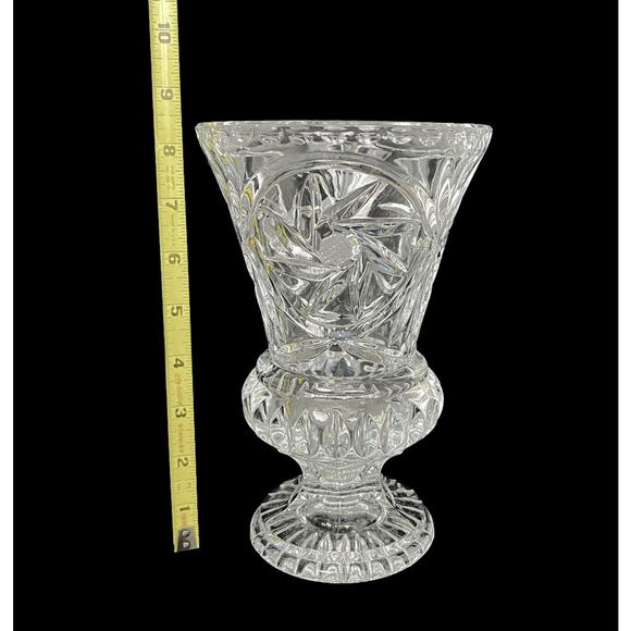 Vase Thick Pressed Glass Trumpet Pinwheel Design 8.5" Footed Heavy Home Decor - Picture 11 of 12